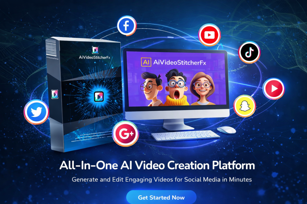 AiVideoStitcherFx AI video creation platform with timeline editor for generating and stitching social media videos